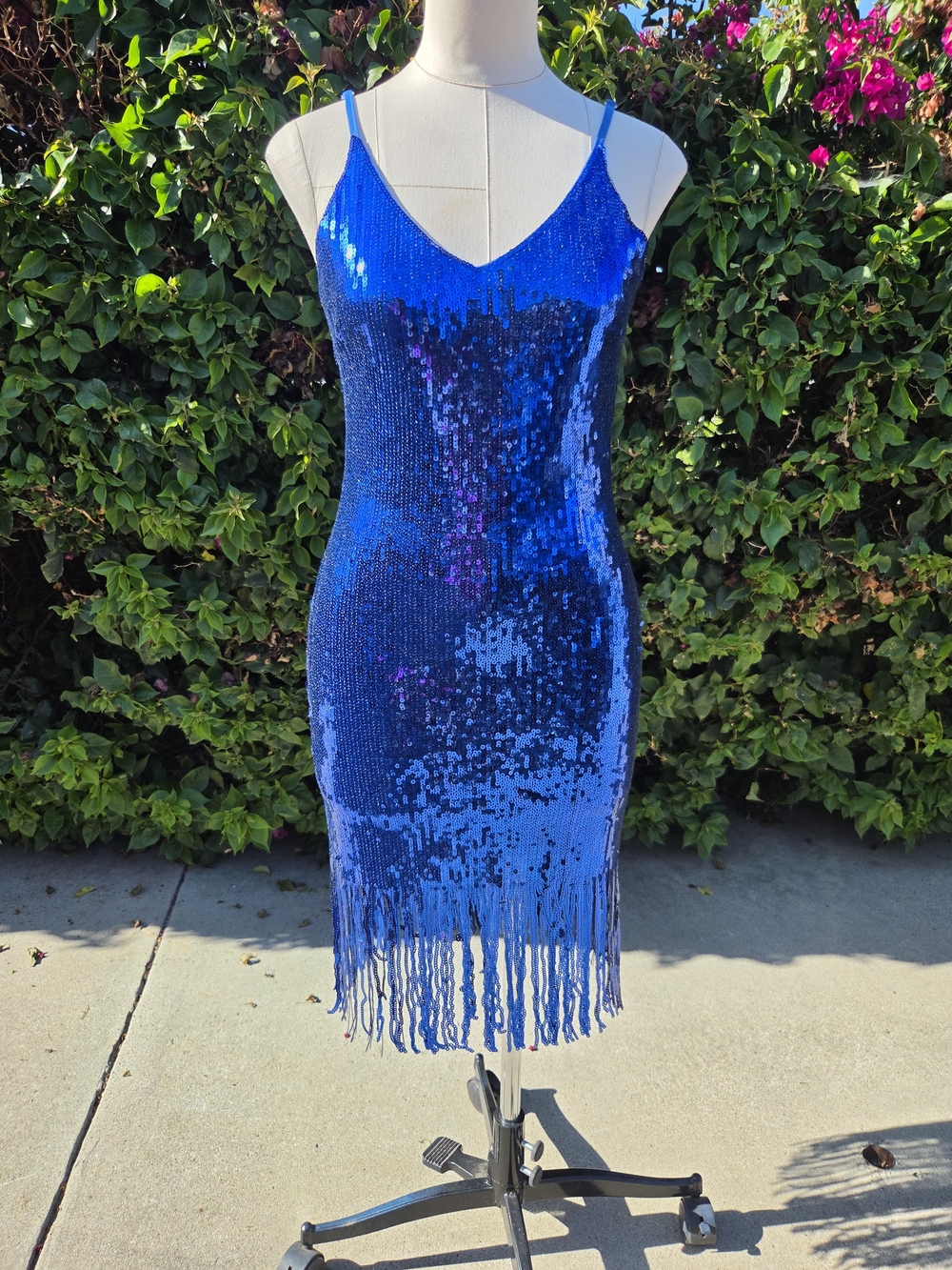 YESSA 1920s Inspried Flapper Sequin Fringe Dress Women's Small Royal Blue NWT